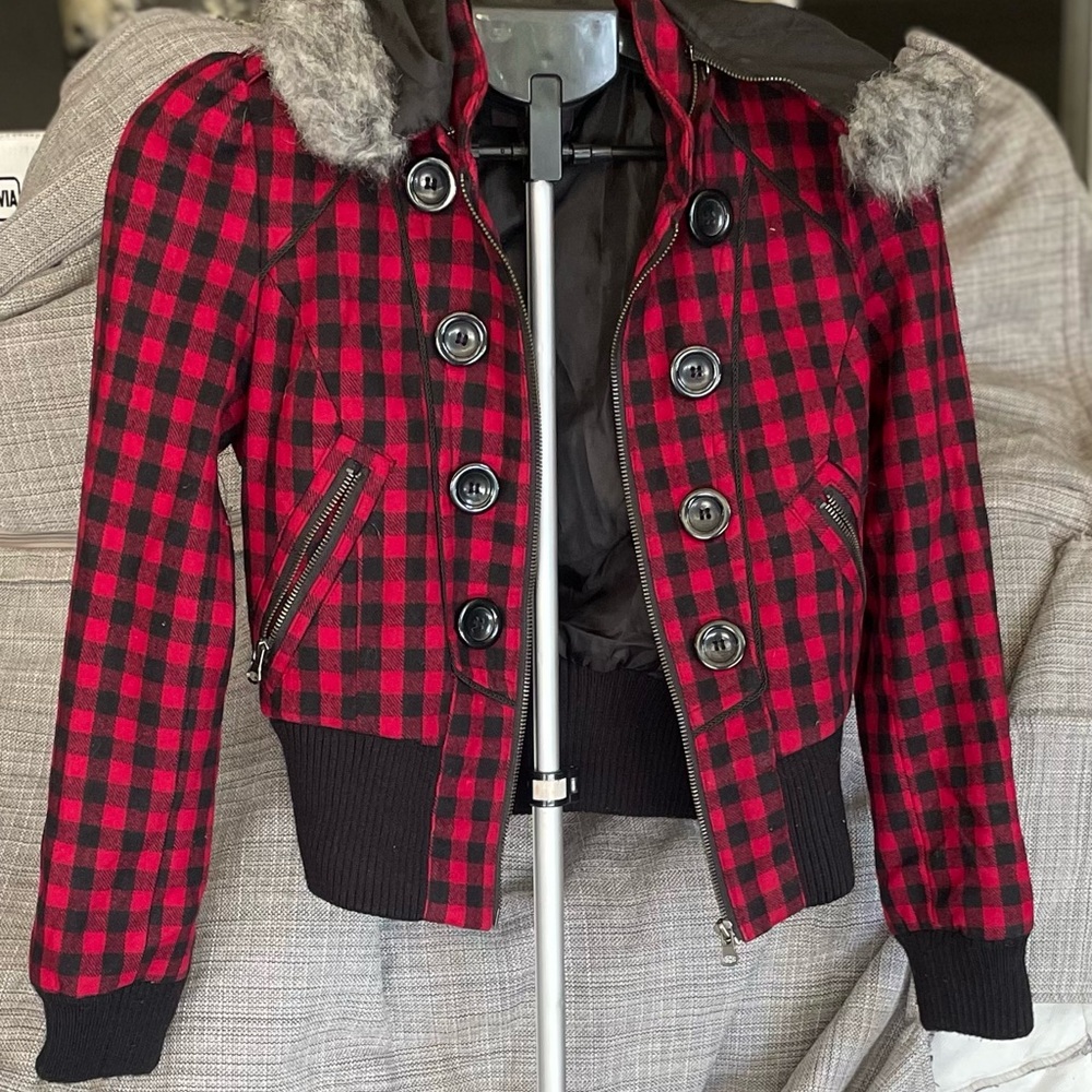 Plaid Red and Black Women's Jacket